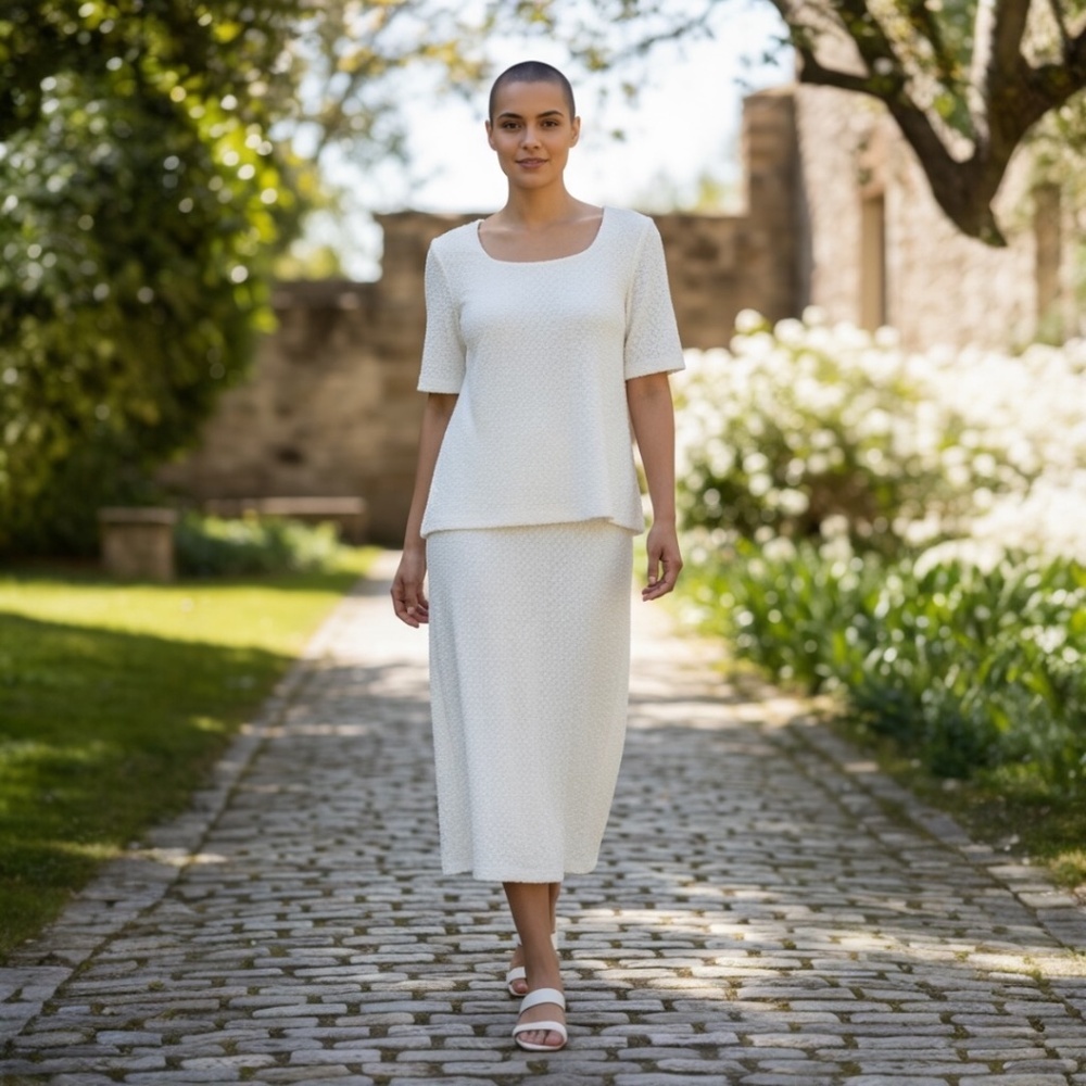 Vintage Lawrence Kazar Lace‎ Dress with Pearl Beading in Off White, Size 4X